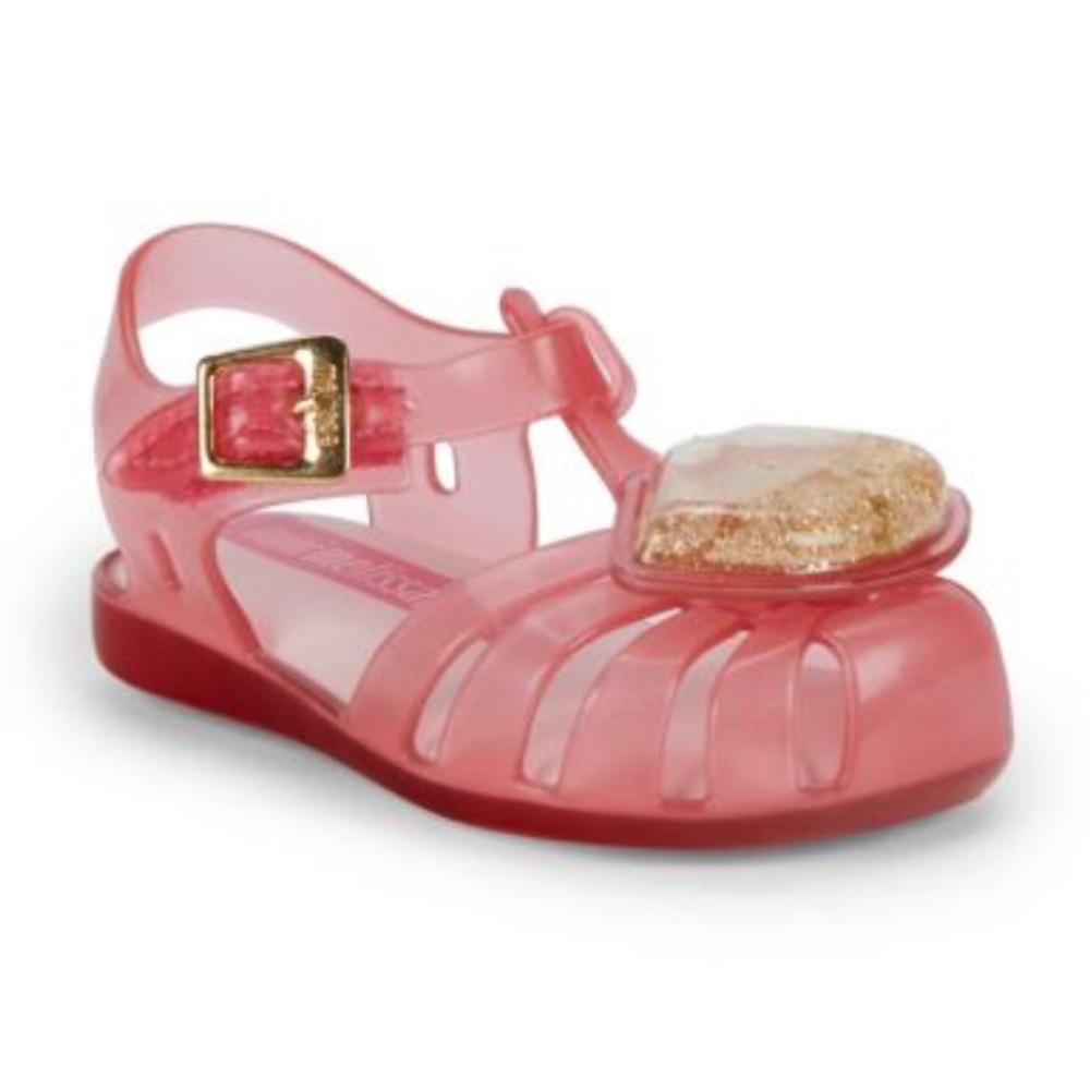 Mini Melissa Pink Jelly Sandals with Gold glitter kiss (new)